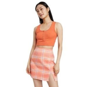 Wild Fable Coral Plaid Notch Front Mini Skirt Size 4